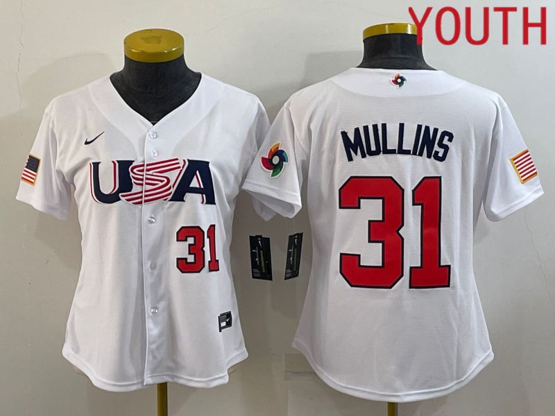 Youth 2023 World Cub USA #31 Mullins White MLB Jersey->youth mlb jersey->Youth Jersey